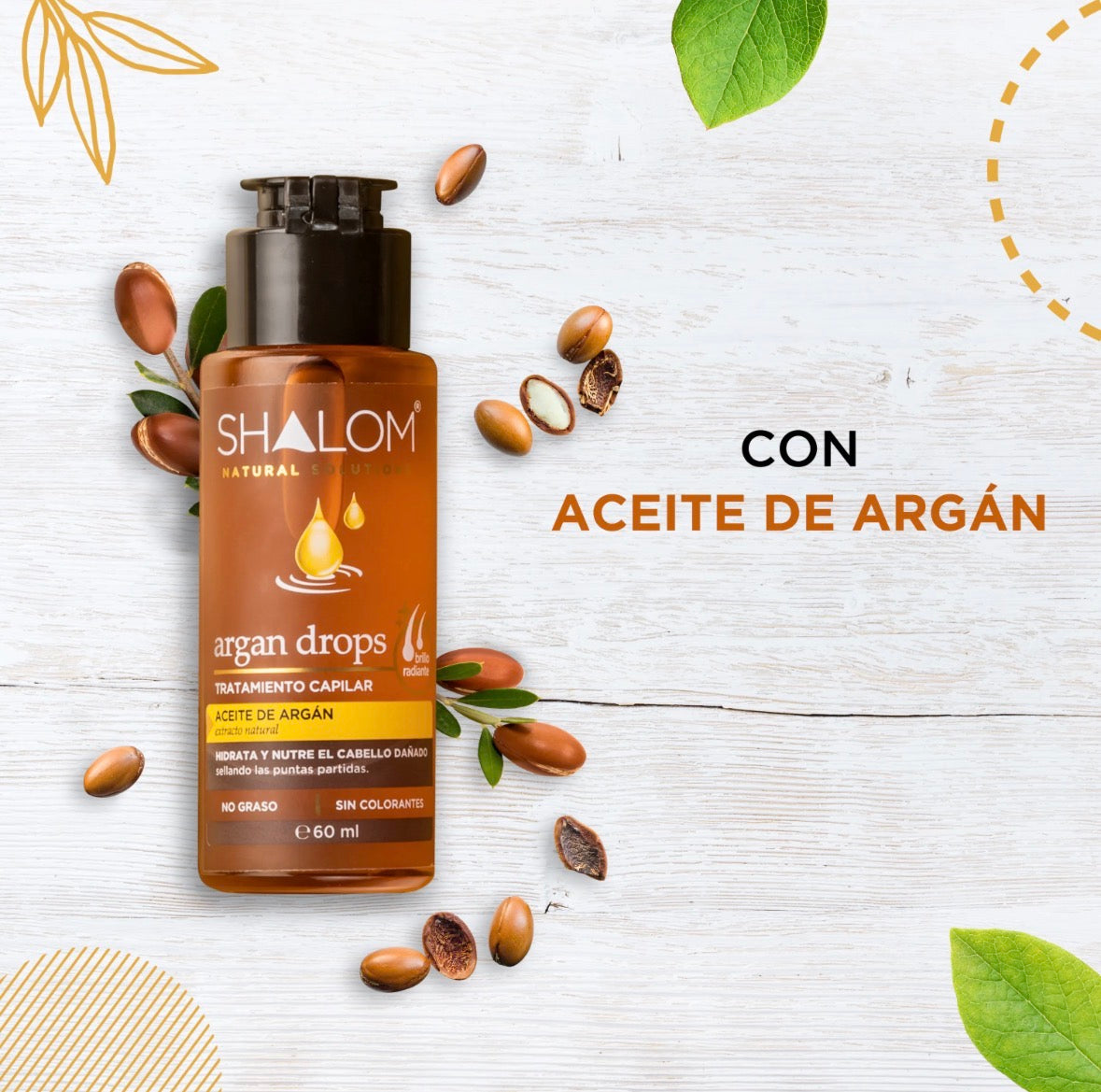 Shalom serum argan drops 60ml. Fardo Q320 de 12u