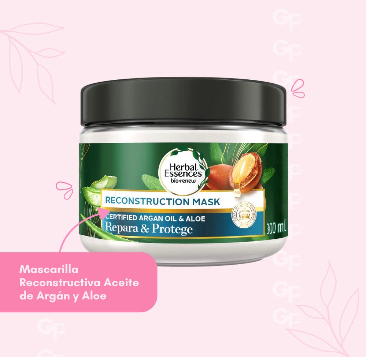 Herbal mascarilla aceite de argan y óleo 300ml. Fardo Q425/12u.