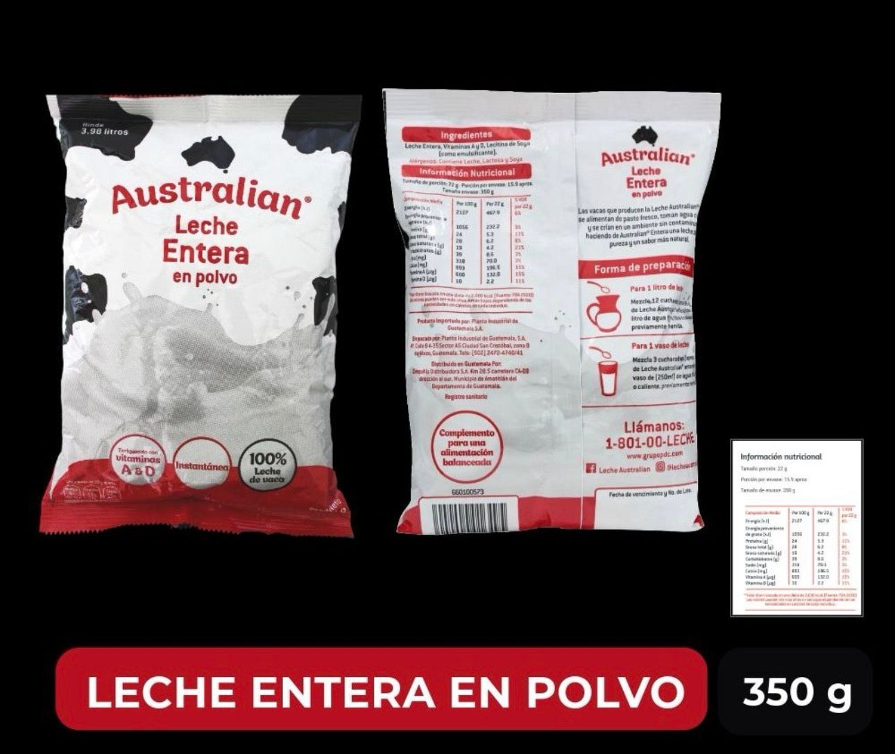 Australian leche entera 350g /Fardo Q615 /24U