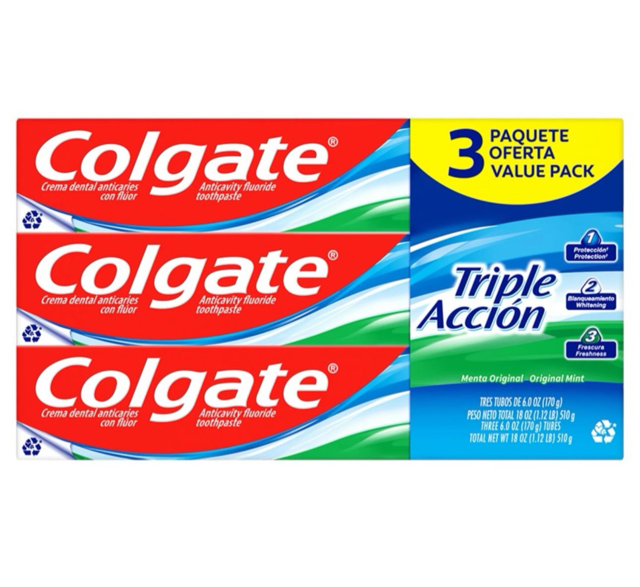 Colgate triple accion 150ml/ fardo a 850 de 6 docena