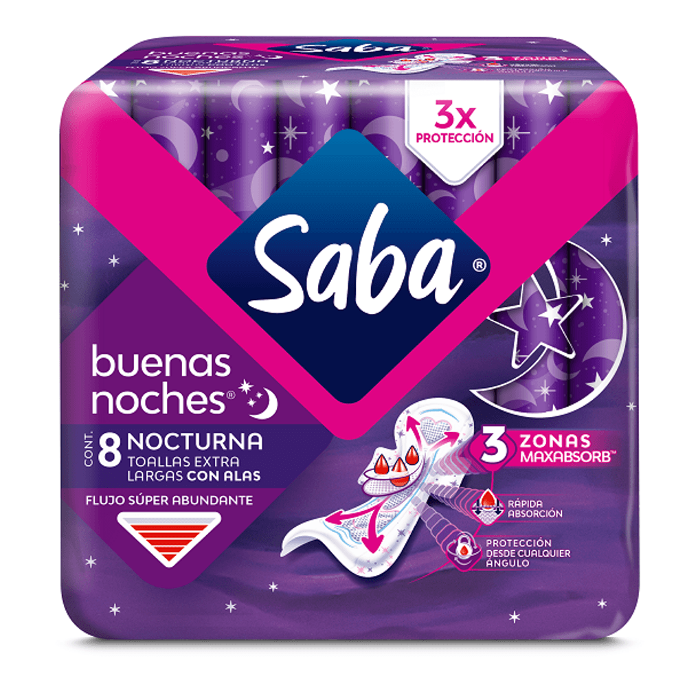 Saba Buenas noches de 8 toallas  /fardo Q190 de 24U