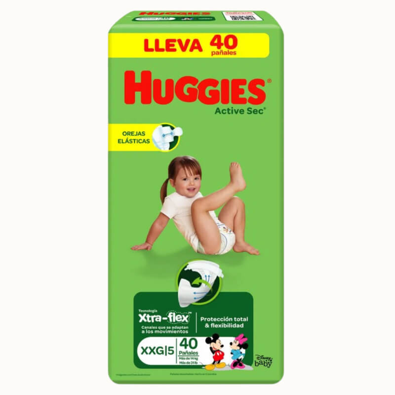 Huggies Active sec xxg5 40 pañales / fardo Q505 de 6